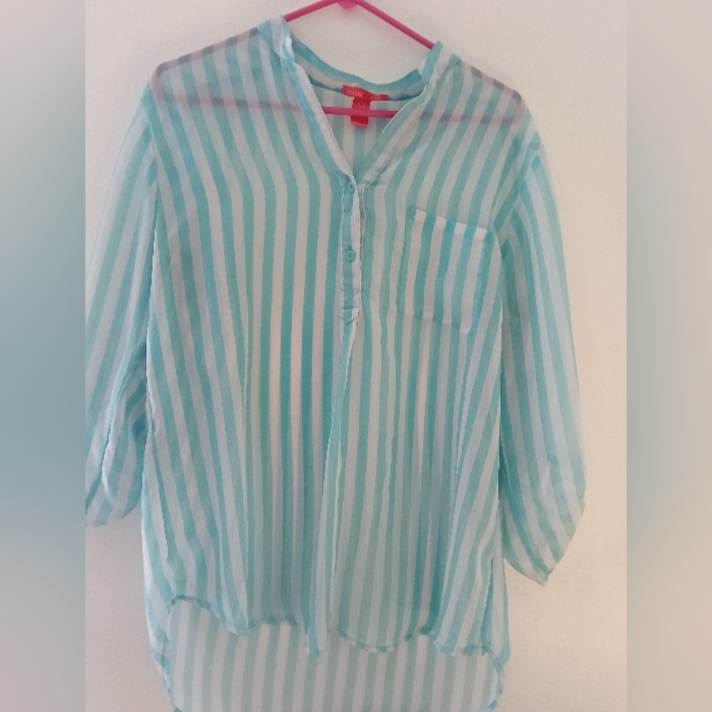 Striped Button Down Shirt - Blue and White